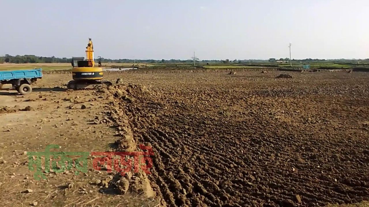 নিষেধাজ্ঞা অমান্য করে শান্তিগঞ্জে আবাদি জমির মাটি লুটের মহোৎসব