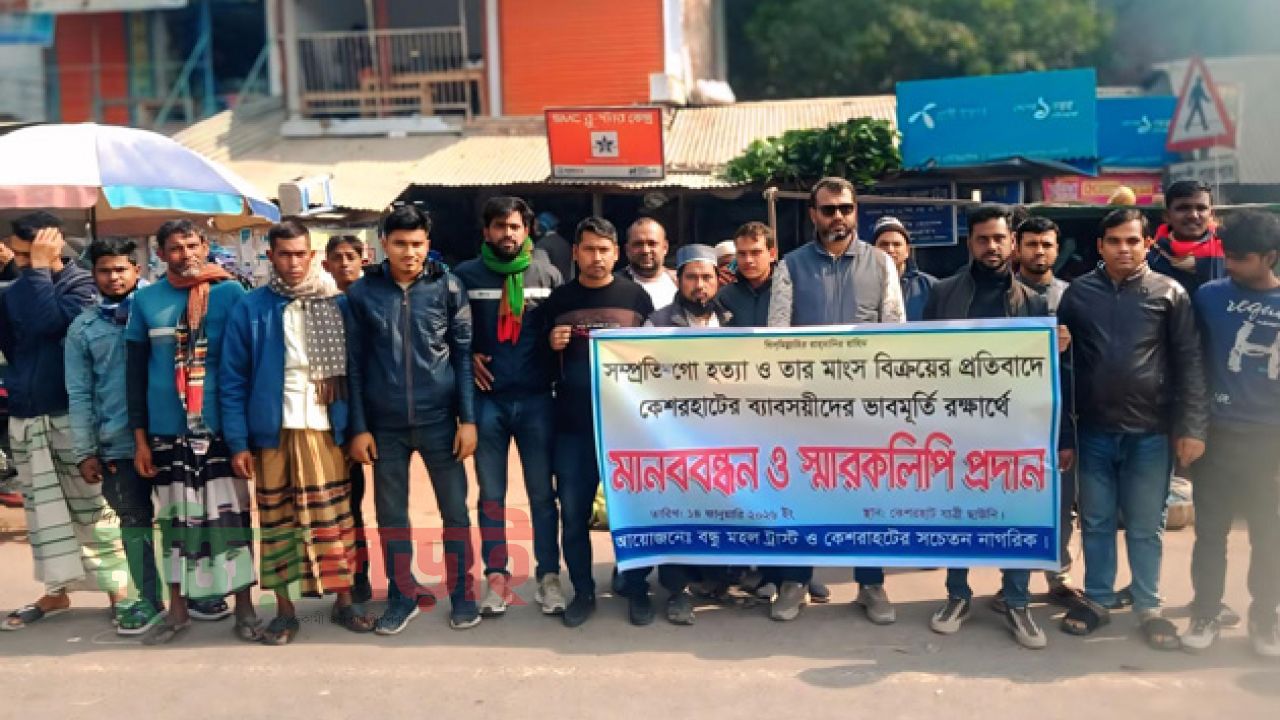 রাজশাহীর মোহনপুরে রোগাক্রান্ত গরুর মাংস বিক্রির প্রতিবাদে মানববন্ধন