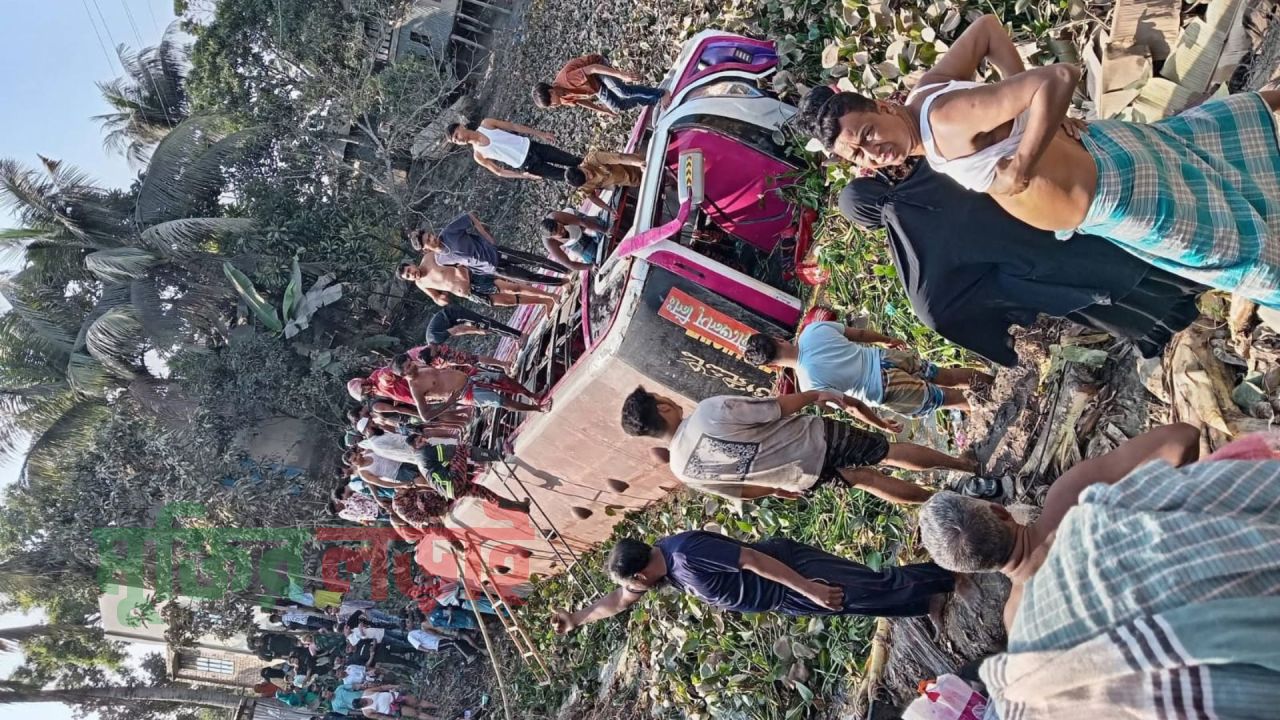 শরিয়তপুরেো যাত্রীদের নিয়ে খাদে পড়ল বাস