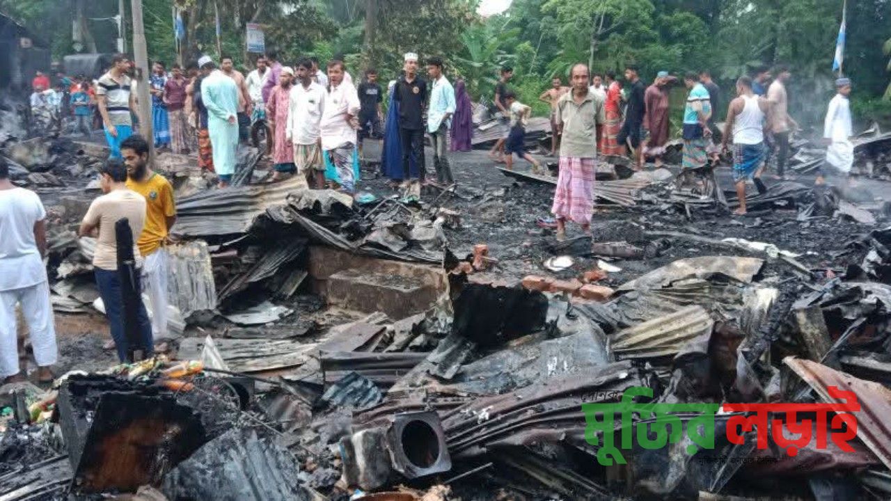 পাথরঘাটা লেমুয়া বাজারে ৩৫ টি দোকান ঘর পুড়ে ছাই
